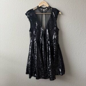 Free People Dance Til Dawn Black Sequin and Mesh Dress